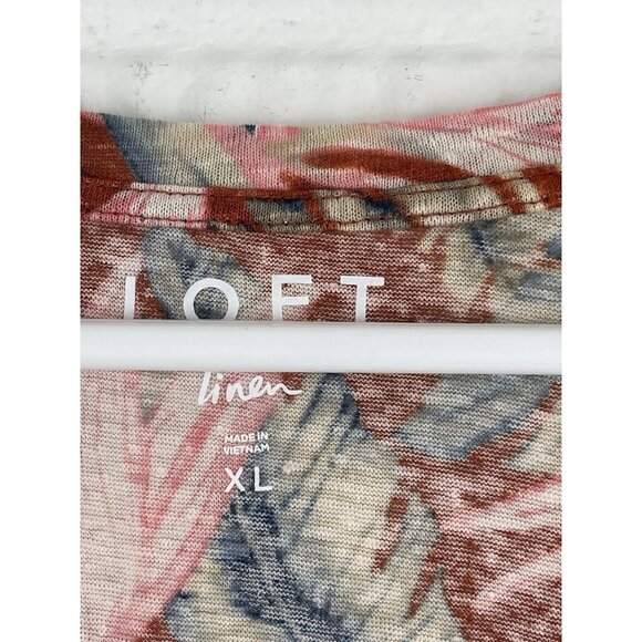 Ann Taylor Loft Shirt Size XL Linen Sleeveless Feather Pattern - Picture 4 of 6